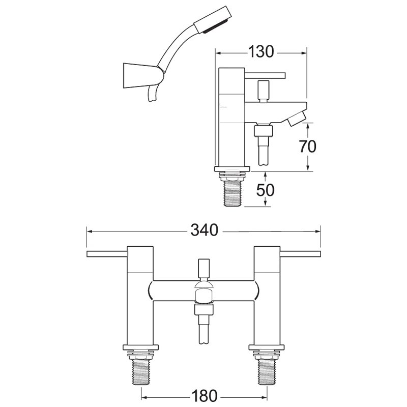 Deva Insignia Modern Pillar Mounted Bath Shower Mixer Tap - Chrome - INS106 - 340mmx130mm