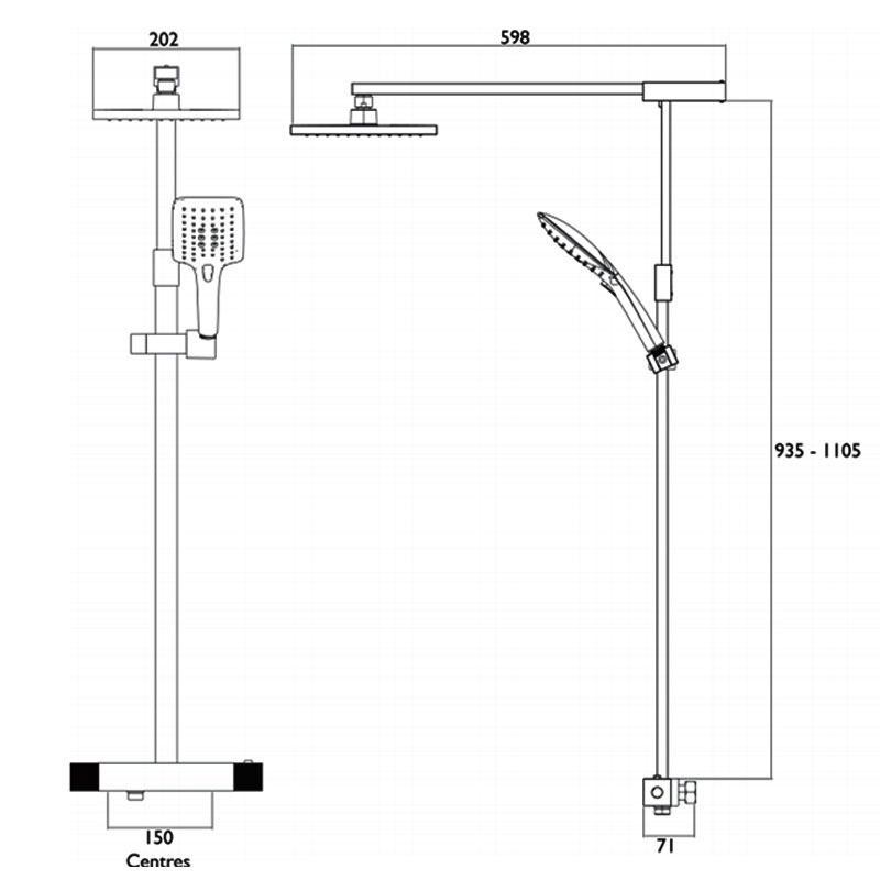 Bristan Quadrato Fixed Head FastFit Bar Mixer Shower with Shower Kit - Chrome - QD SHXDIVFF C - 935mm-1105mmx202mmx598mm