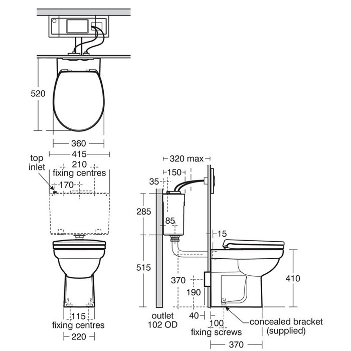 Armitage Shanks 410mm High Back to Wall Contour 21 Rimless Toilet  - Excluding Seat - S305601 - DISCONTINUED  - 360mmx410mmx520mm
