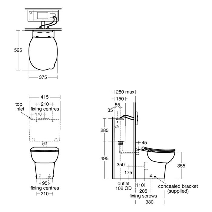 Armitage Shanks 355mm High Back-to Wall Contour 21 Splash Rimless Toilet - Excluding Seat - S312501