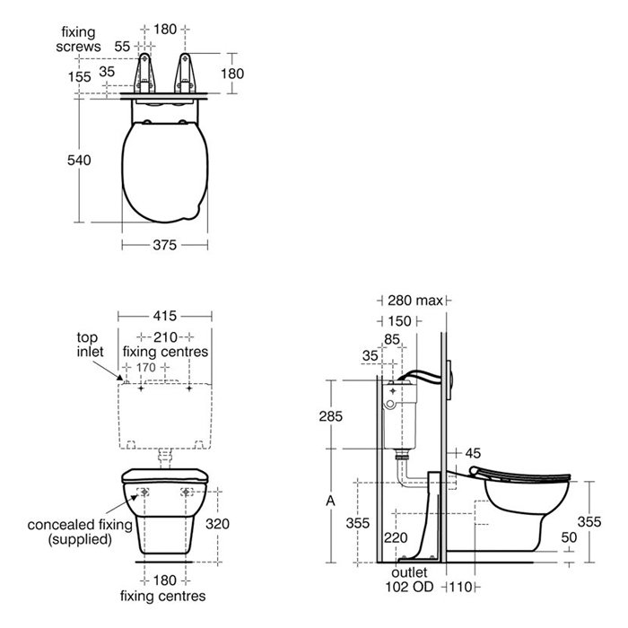 Armitage Shanks 355mm High Wall Hung Contour 21 Splash Rimless Toilet  - Excluding Seat - Low Level - S312701