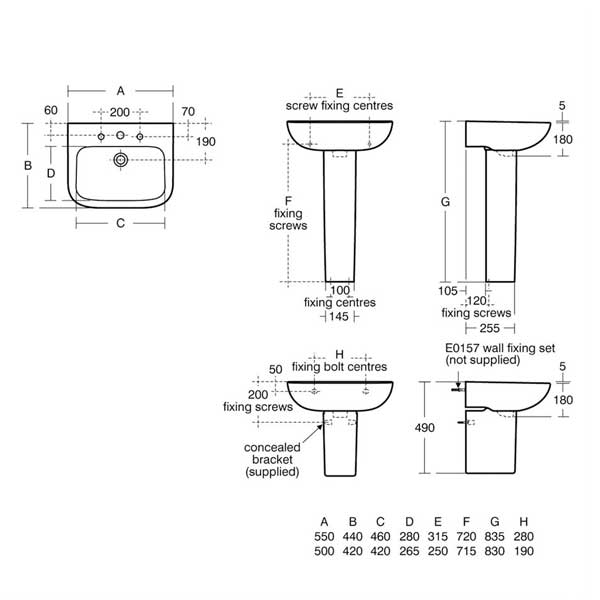 Armitage Shanks 500mm Wide 2 Tap hole Portman 21 Basin with Full Pedestal - S248201+S298901