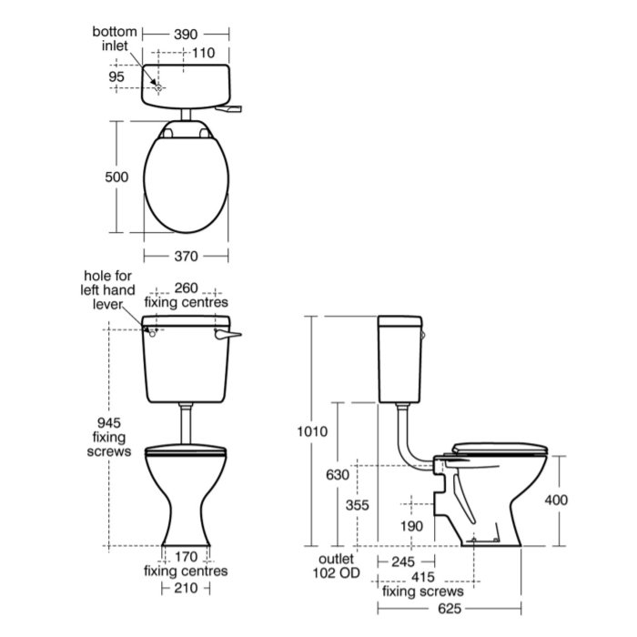 Armitage Shanks Low Level Sandringham 21 Toilet WC with Side Inlet Cistern - Standard Seat - E897201+S351001+S405501