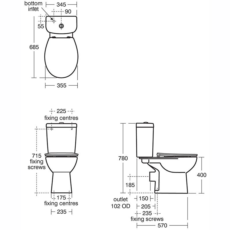 Armitage Shanks Close Coupled Sandringham 21 Toilet with Dual Flush Cistern - Soft Close Seat - E899801+E822101+S298501 - 355mmx780mmx685mm