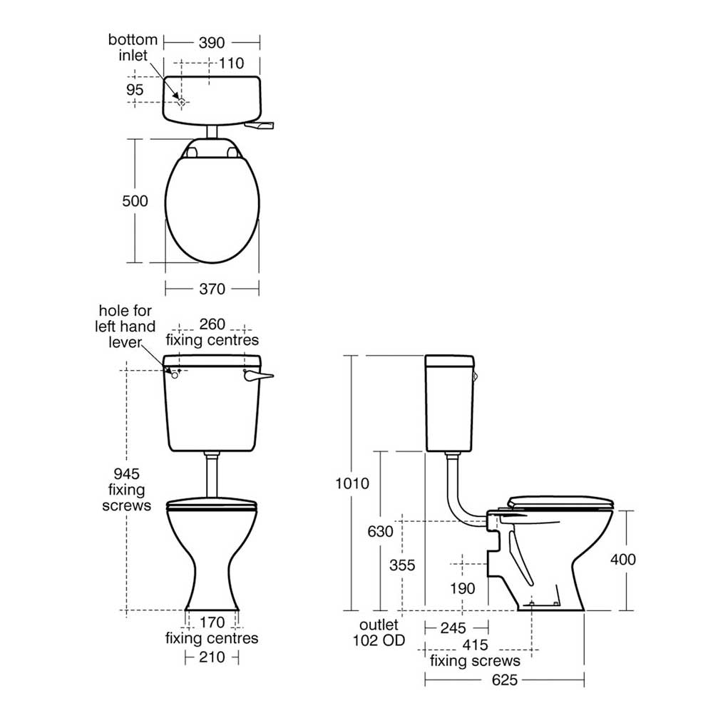 Armitage Shanks Low Level Sandringham 21 Toilet WC with Bottom Inlet Cistern - Hardwearing Seat - E896901+S351001+S406001