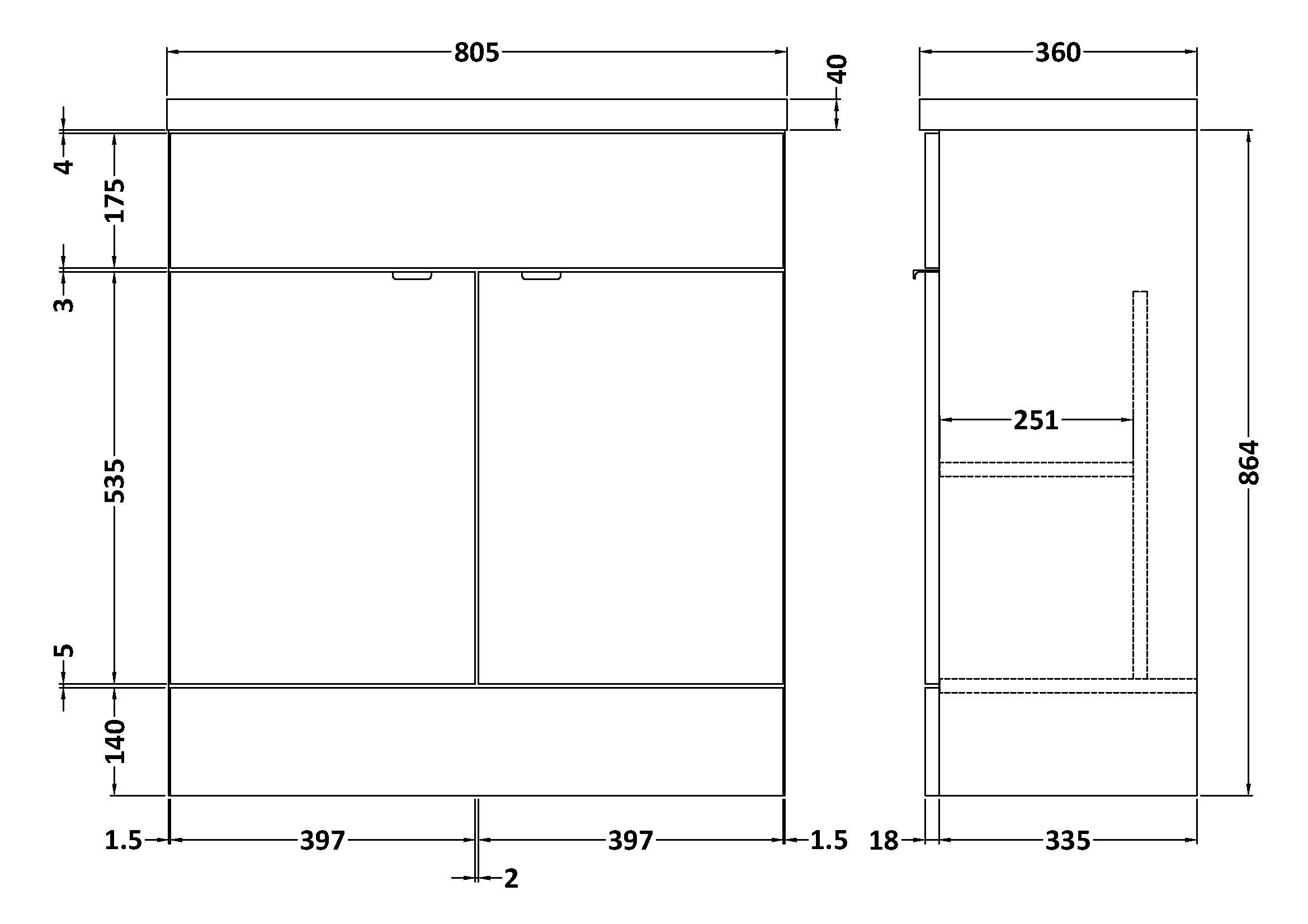 Hudson Reed Fusion 2 Doors Floor Standing Vanity Unit with Rectangular Basin 800mm Wide - Gloss White - CBI128