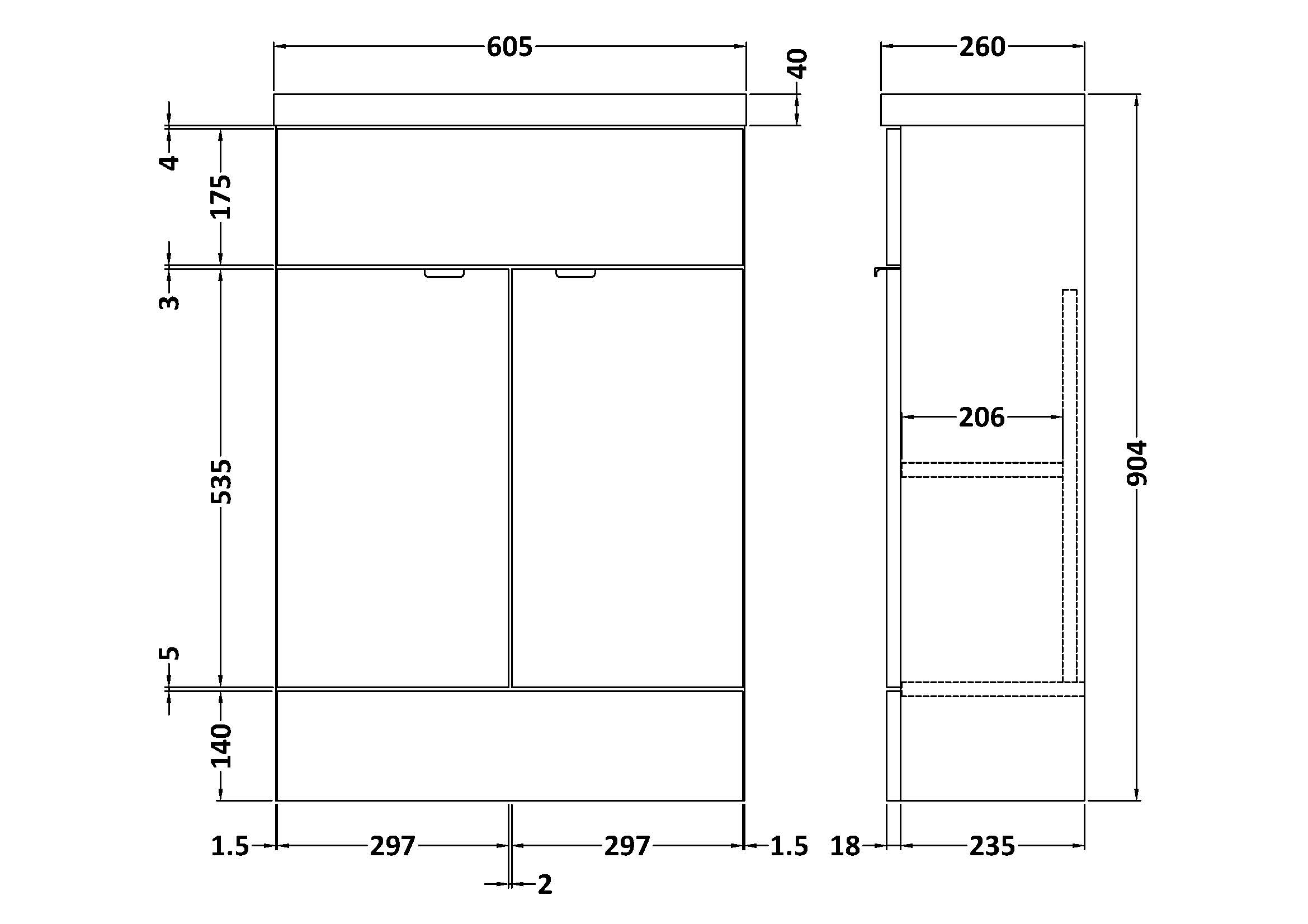 Hudson Reed Fusion 2 Doors Compact Vanity Unit with Rectangular Basin 600mm Wide - Gloss Grey Mist - CBI406