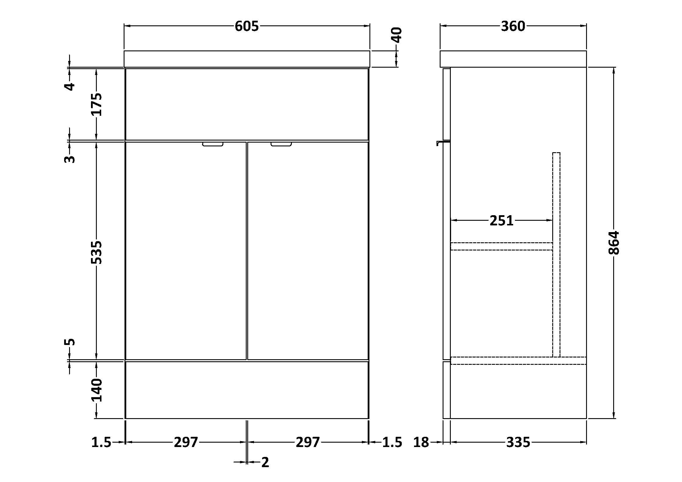 Hudson Reed Fusion 2 Doors Floor Standing Vanity Unit with Rectangular Basin 600mm Wide - Gloss Grey Mist - CBI407