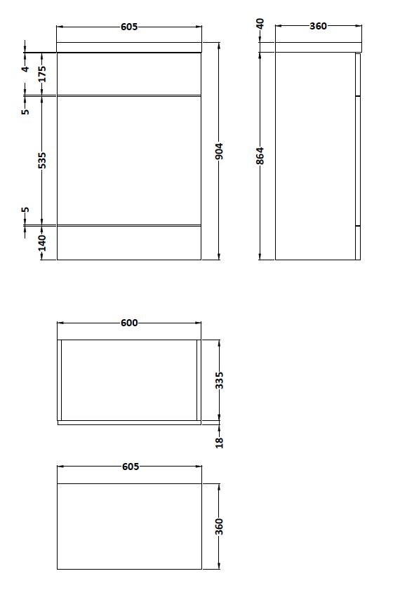 Hudson Reed Fusion Floor Standing WC Unit with Polymarble Worktop 600mm Wide - Brown Grey Avola - CBI520