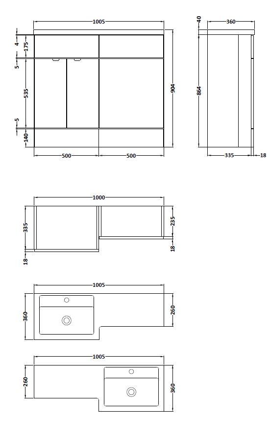 Hudson Reed Fusion RH 2-Doors Combination Unit with 500mm WC Unit 1000mm Wide - Brown Grey Avola - CBI527