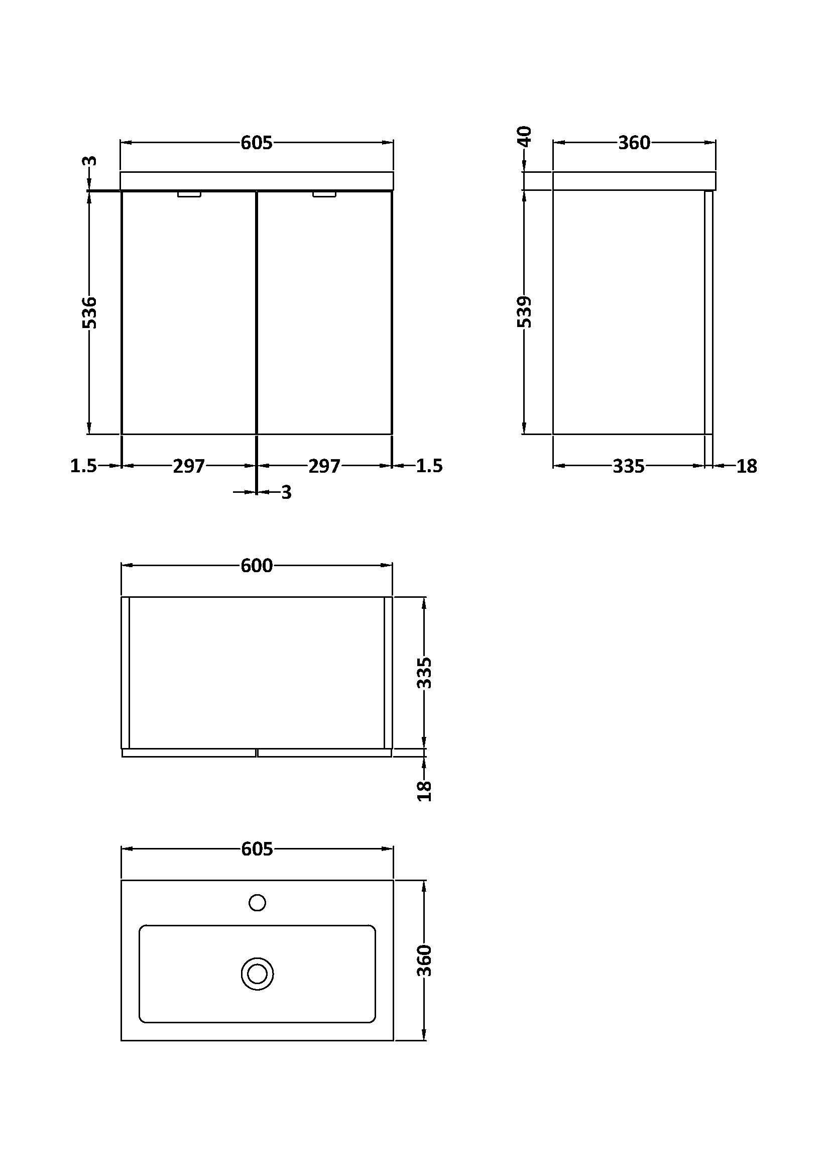 Hudson Reed Fusion 2-Door Wall Hung Vanity Unit with Compact Basin 600mm Wide - Brown Grey Avola - CBI529