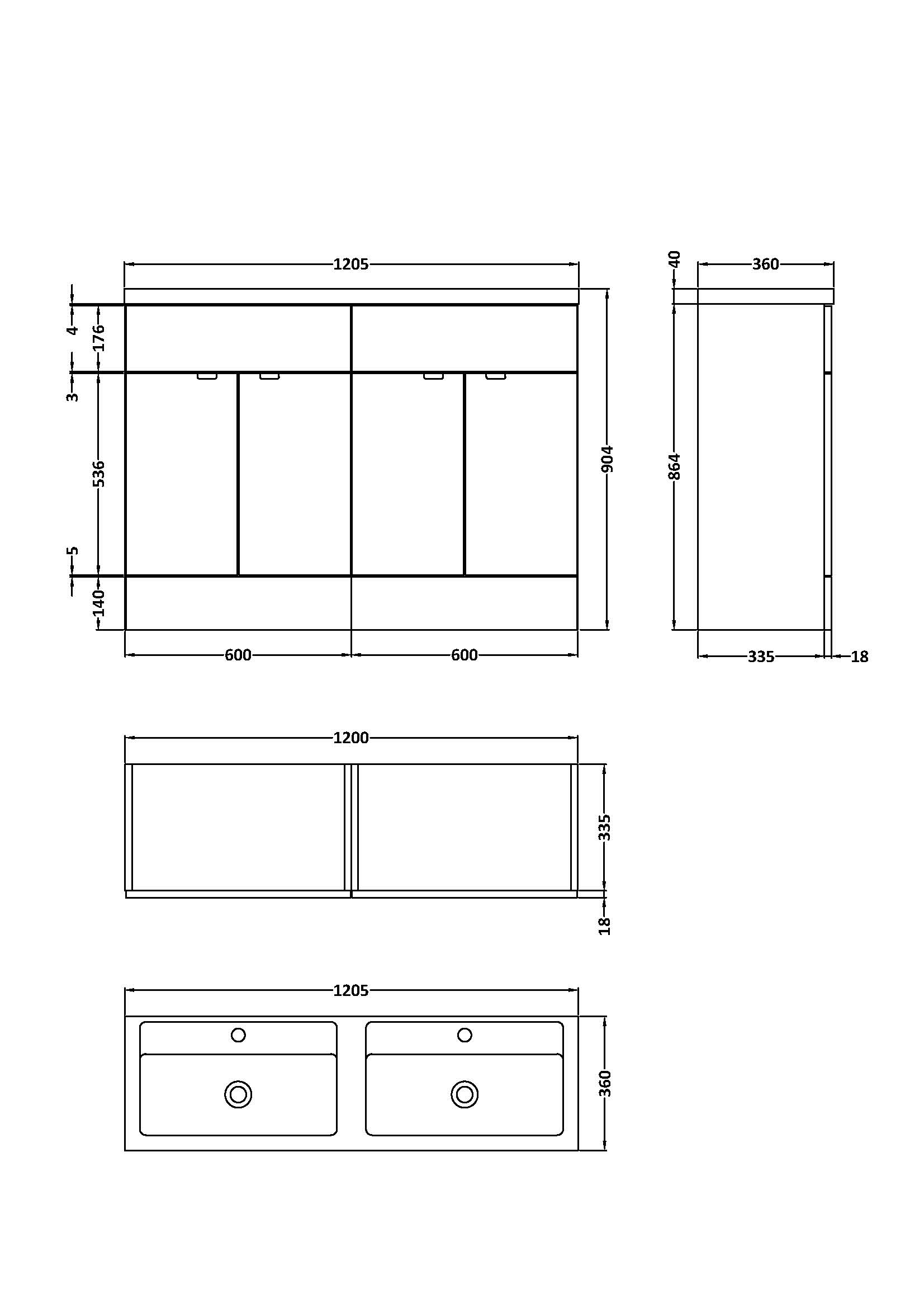 Hudson Reed Fusion 4-Door Floor Standing Vanity Unit with Double Basin 1200mm Wide - Brown Grey Avola - CBI534