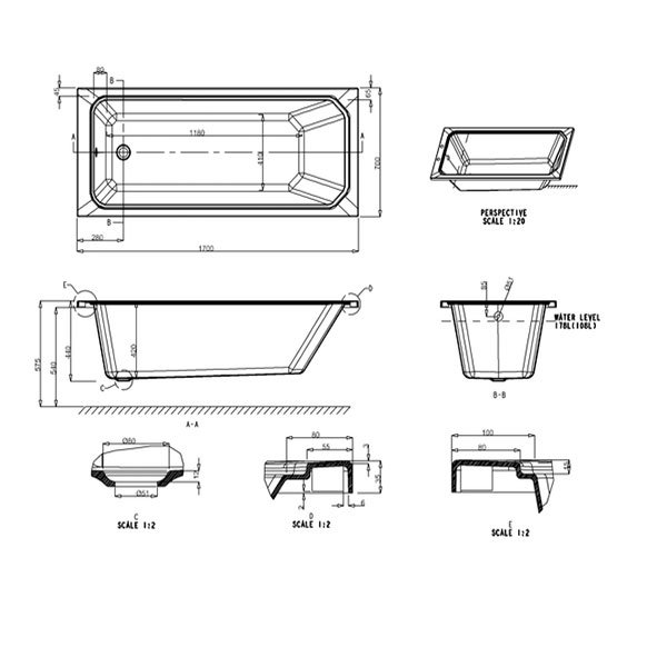 Burlington Arundel 1700mm x 750mm Traditional Rectangular Acrylic Bath - E30