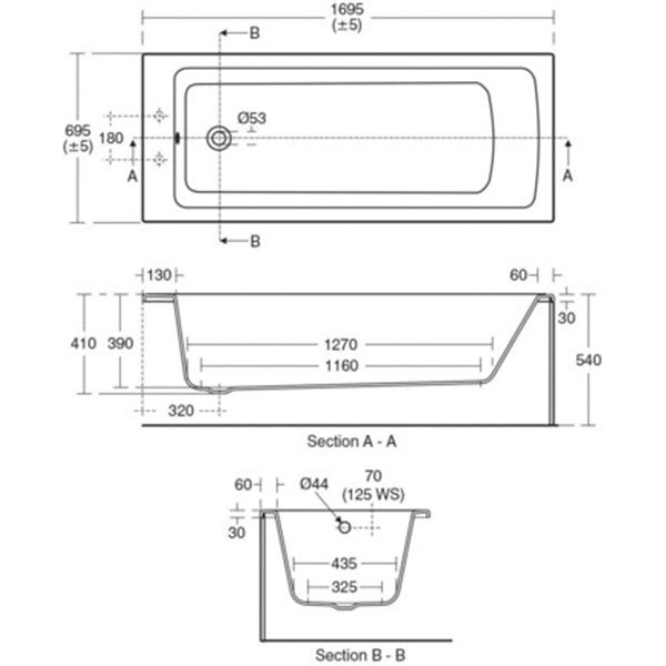 Ideal Standard Tempo Arc 1700mm x 700mm 0 Tap Hole Single Ended Rectangular Water Saving Bath - E256501