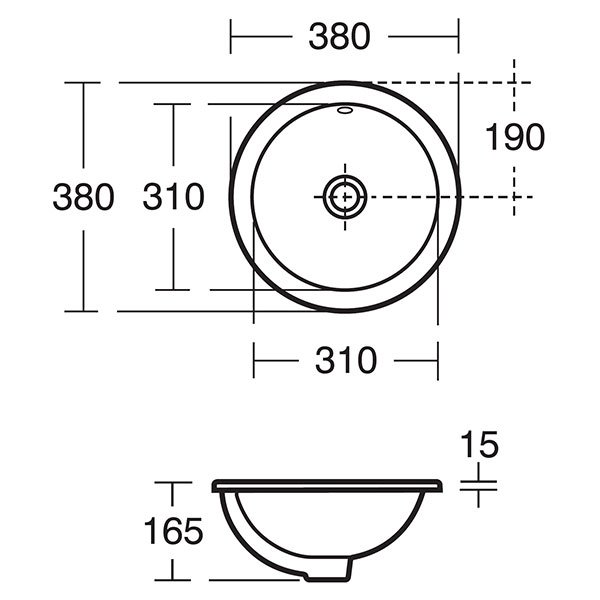 Ideal Standard Concept Sphere 380mm Wide 0 Tap Hole Countertop Basin - E502301 - 380mmx165mmx380mm