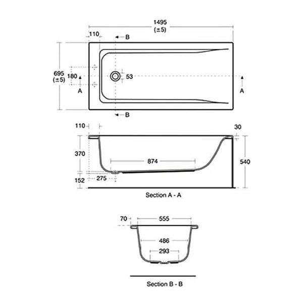 Ideal Standard Concept 1500mm x 700mm 0 Tap Hole White Single Ended Rectangular Bath - E735601