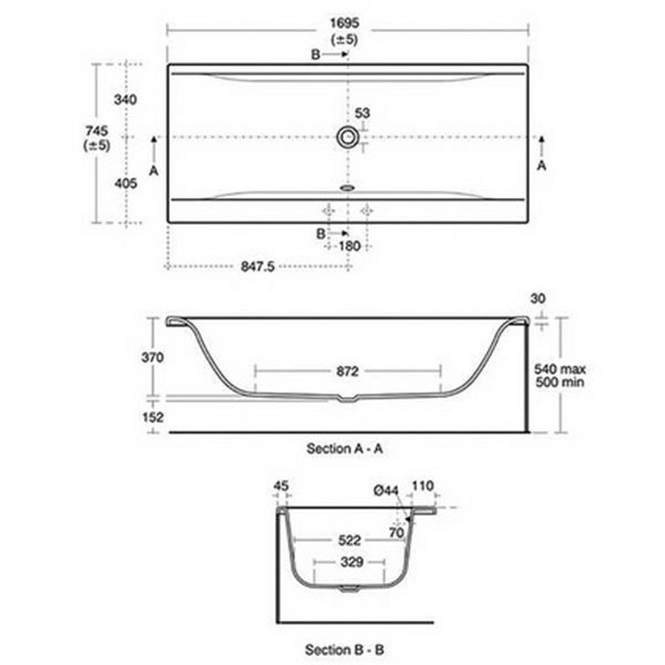 Ideal Standard Concept 1700mm x 750mm 0 Tap Hole White Double Ended Rectangular Bath - E735801