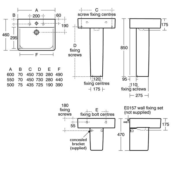 Ideal Standard Concept Cube 550mm Wide 1 Tap Hole Basin and Semi Pedestal - E784201+E783901
