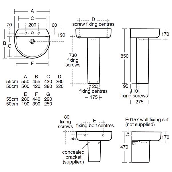 Ideal Standard Concept Sphere 500mm Wide 1 Tap Hole Basin and Semi Pedestal - E789201+E783901