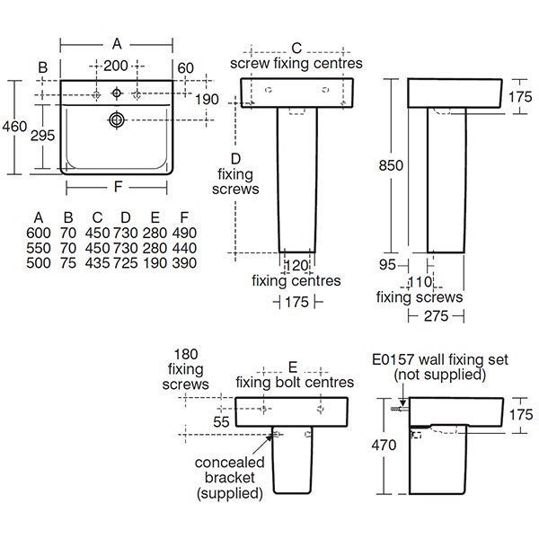 Ideal Standard Concept Cube 600mm Wide 1 Tap Hole Basin and Semi Pedestal - E794301+E783901