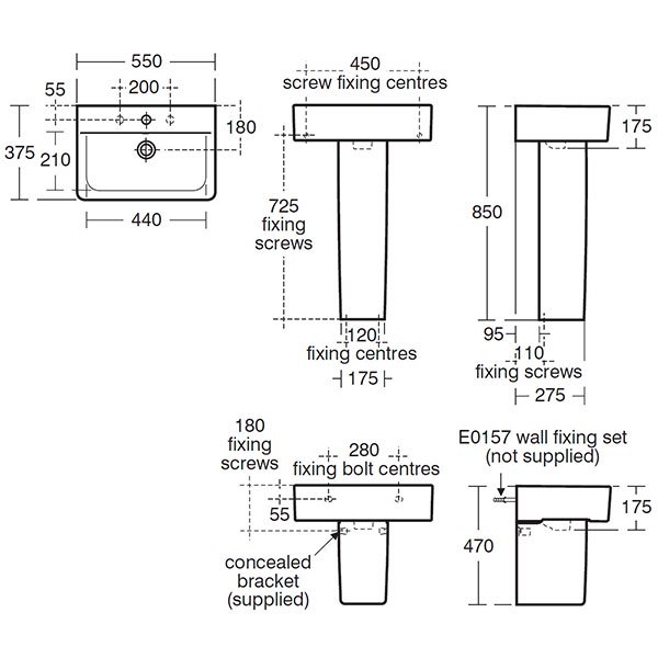 Ideal Standard Concept Cube 550mm 1 Tap Hole Short Projection Basin and Semi Pedestal - E799201+E783901