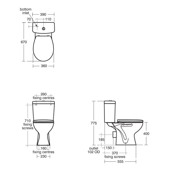Armitage Shanks Close Coupled Sandringham 21 Toilet WC with 6/4 Litre Cistern and Hardwearing Seat - E896601+E896301+E131701