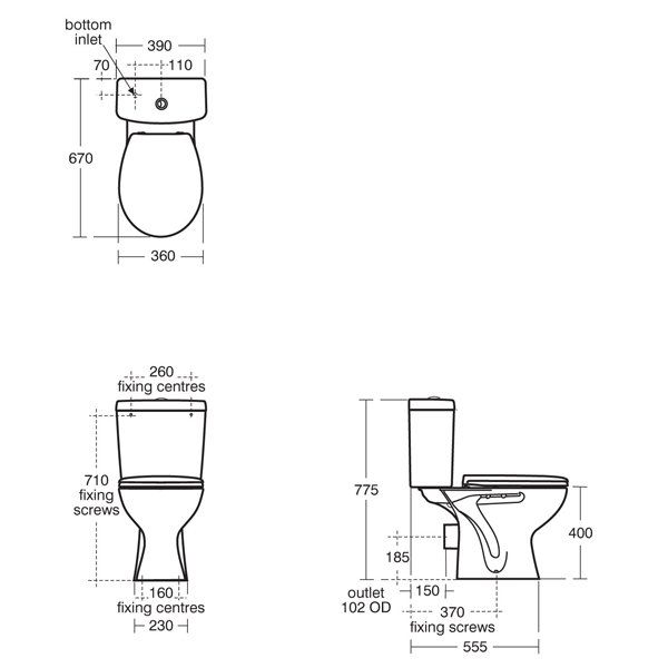 Armitage Shanks Close Coupled Sandringham 21 Toilet WC with 4/2.6 Litre Cistern and Hardwearing Seat - E896301+E896701+E131701
