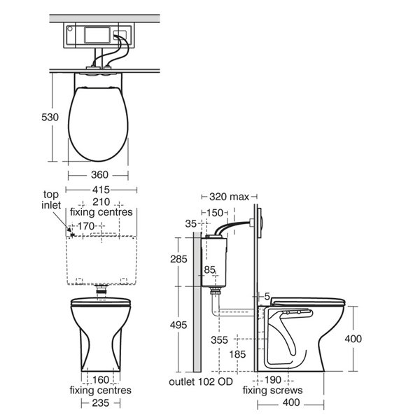 Armitage Shanks 530mm Projection Back to Wall Sandringham 21 Toilet WC with Standard Seat - E897401+E131601