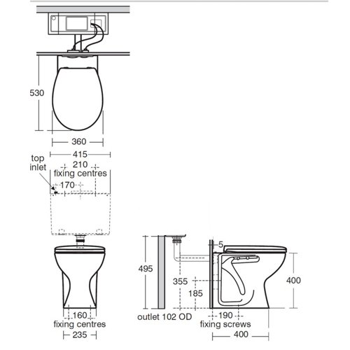 Armitage Shanks 530mm Projection Back to Wall Sandringham 21 Toilet WC with Hardwearing Seat - E897401+E131701