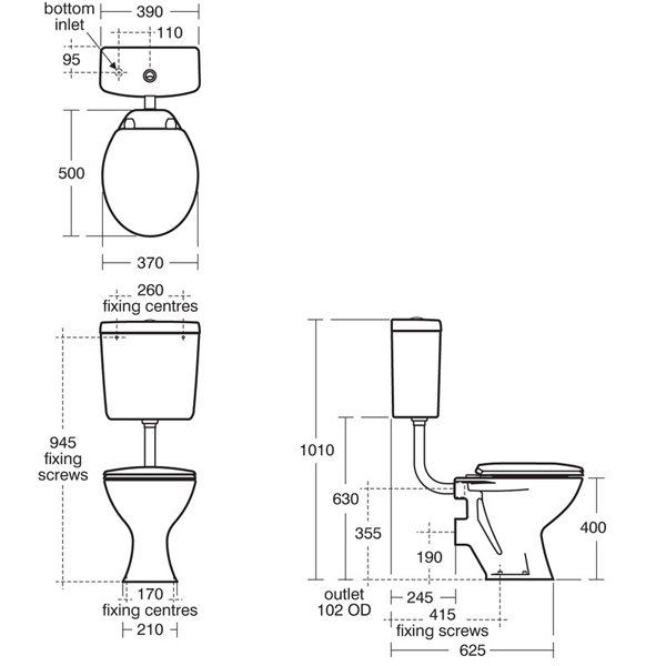Armitage Shanks Low Level Sandringham 21 Toilet WC with Push Button Cistern and Standard Seat - E876101+E131601+S351001