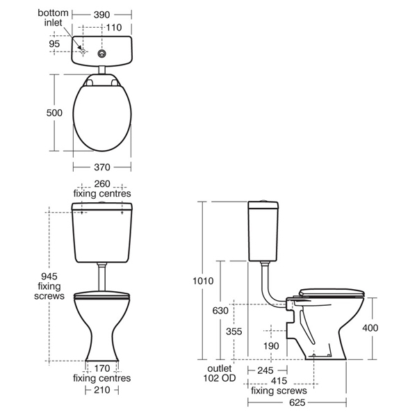 Armitage Shanks Low Level Sandringham 21 Toilet WC with Push Button Cistern - Hardwearing Seat - E876101+S351001+S406001