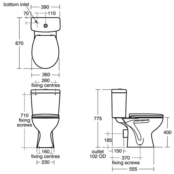 Armitage Shanks Eco Close Coupled Sandringham 21 Toilet with Push Button Cistern and Standard Seat - S050201