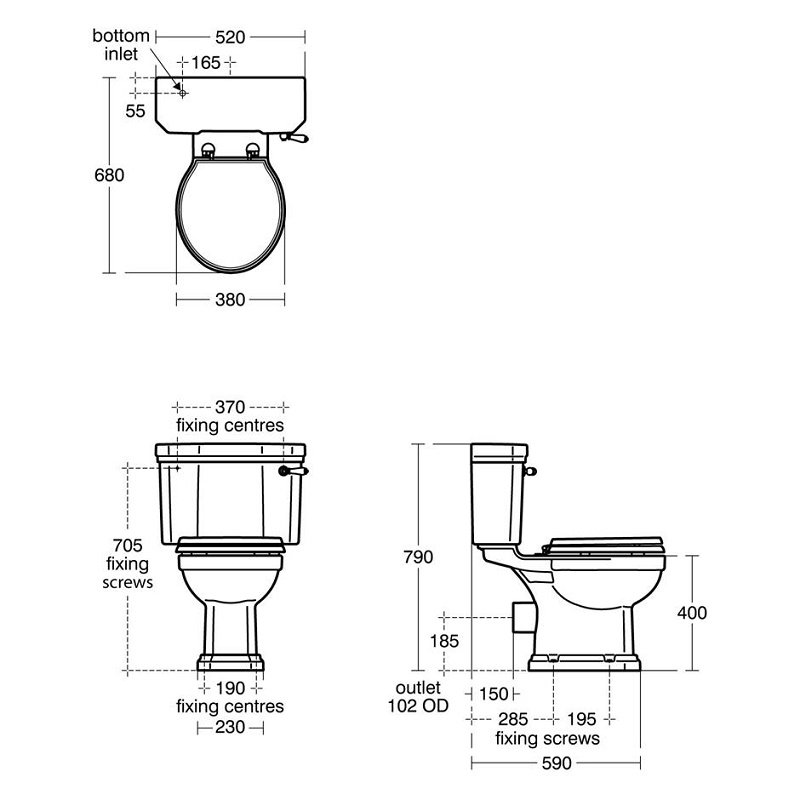 Ideal Standard Waverley Cistern and 680mm Close Coupled WC Pan - U470801 + U470901