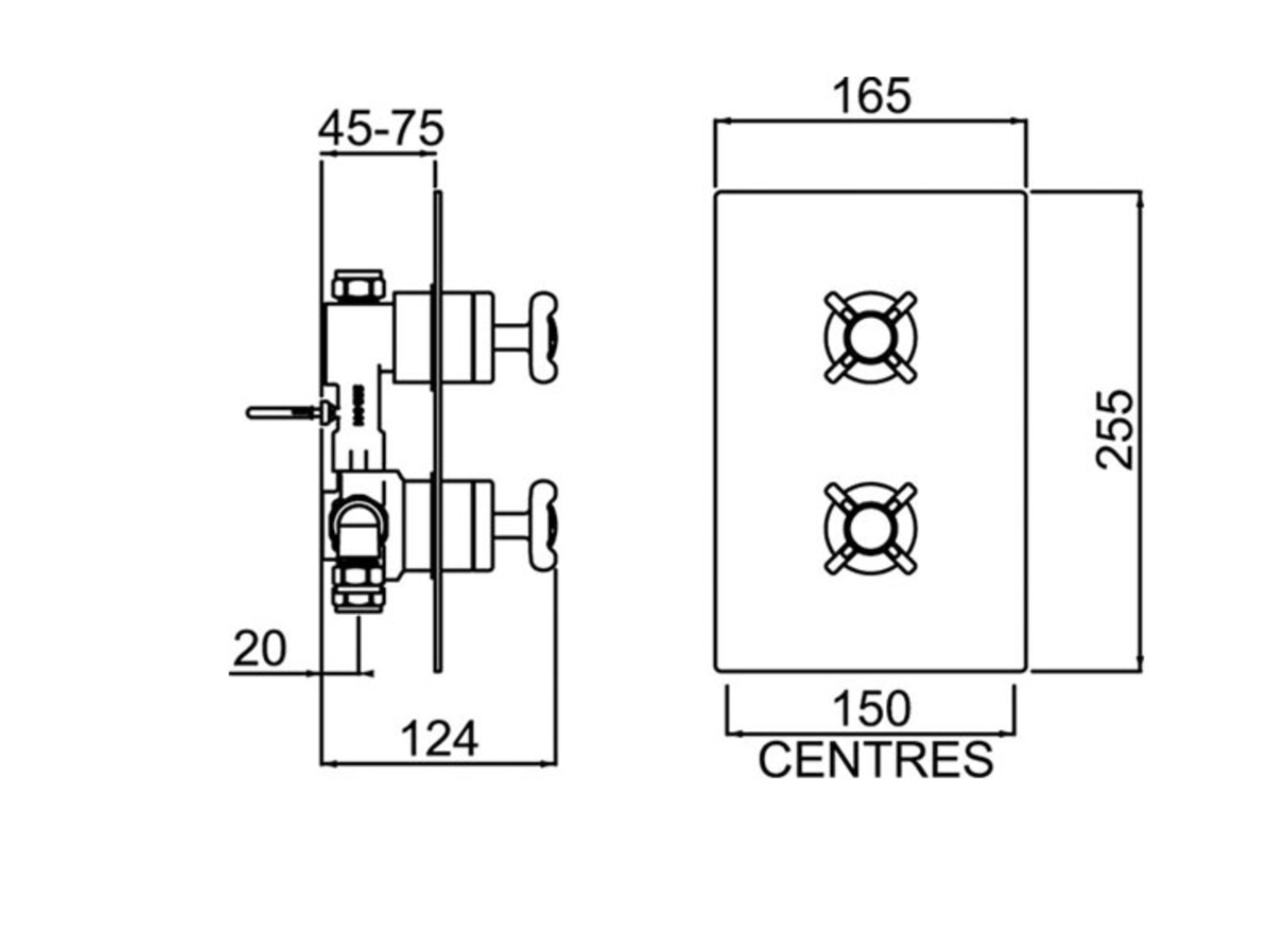 Bristan 1901 Recessed Dual Control Thermostatic Chrome Shower Valve - Chrome - N2 SHCVO C - 165mmx255mmx45mm