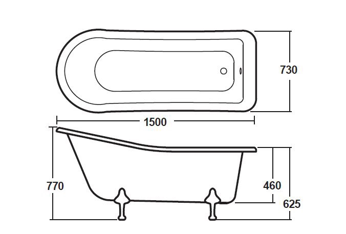 Hudson Reed Kensington Freestanding Slipper Bath with Corbel Leg Set 1500mm x 730mm - White - RL1490T