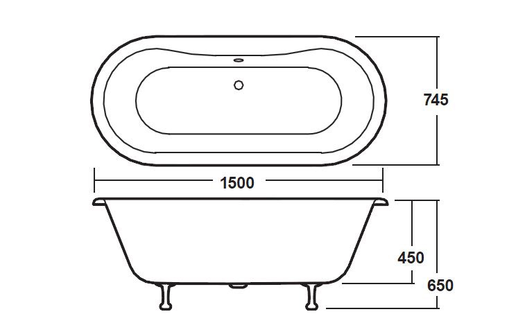 Hudson Reed Grosvenor Pride Leg Set Freestanding Bath 1500mm x 750mm - White - RL1501C2