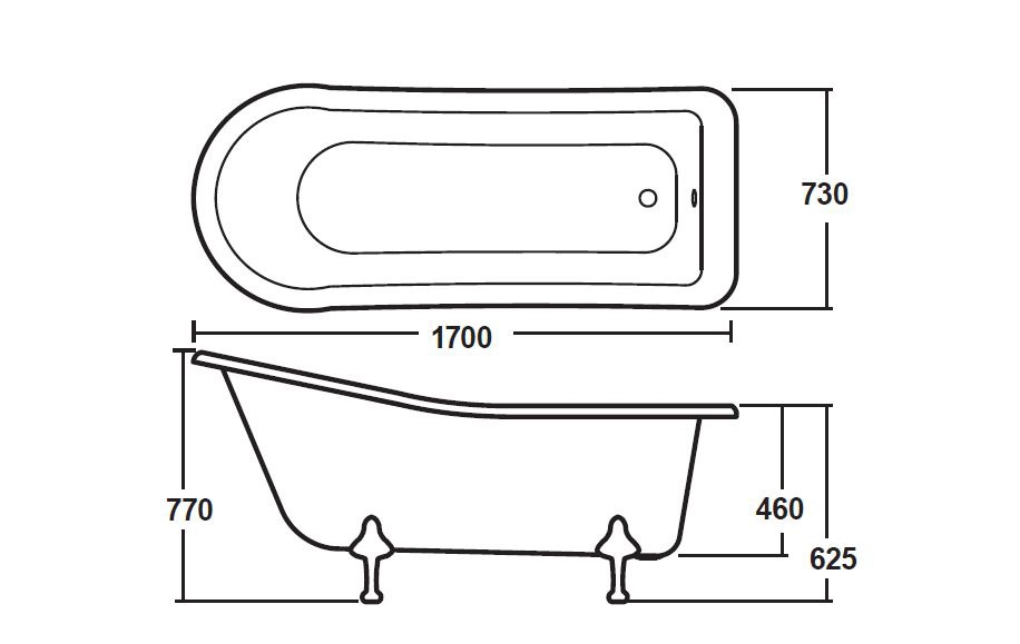 Hudson Reed Kensington Pride Leg Set Freestanding Slipper Bath 1700mm x 730mm - White - RL1690C2