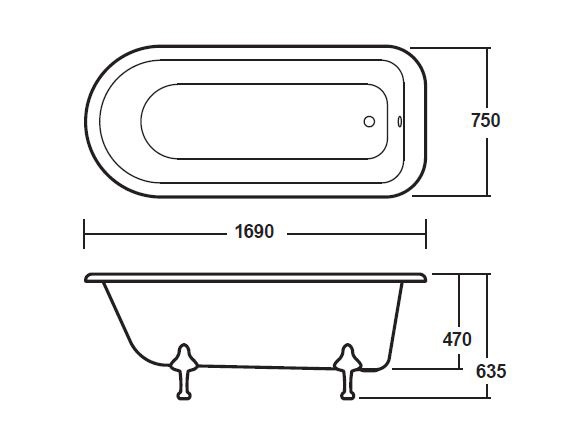 Hudson Reed Berkshire Freestanding Bath with Pride Leg Set 1700mm x 750mm - White - RL1707C2