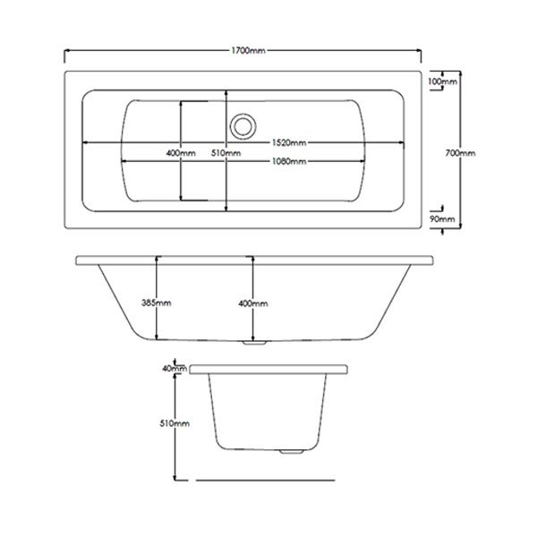 Roca The Gap Double Ended Rectangular Bath 1700mm x 700mm - 0 Tap Hole - 024722000