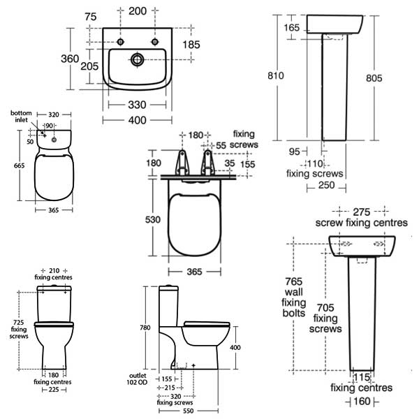 Ideal Standard Tempo 2 Tap Basin White Bathroom Cloakroom Suite Toilet - T328001 + T427101 + T059301 + T427201 + T679201