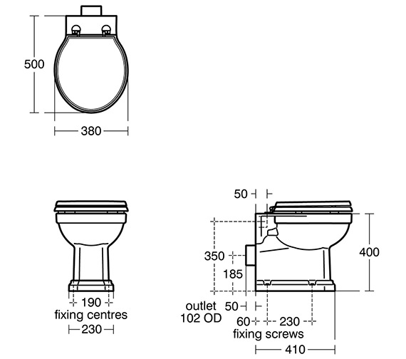 Ideal Standard 500mm Projection Back to Wall Waverley Toilet - Standard White Seat - U471201+U011801