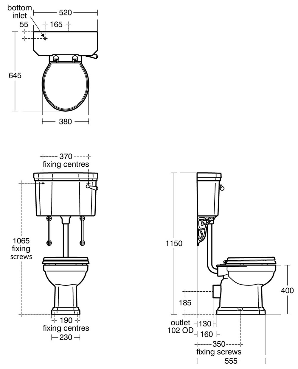 Ideal Standard Low Level Waverley Toilet with Cistern and Standard Mahogany Seat - U470301+U471401+U0248GC