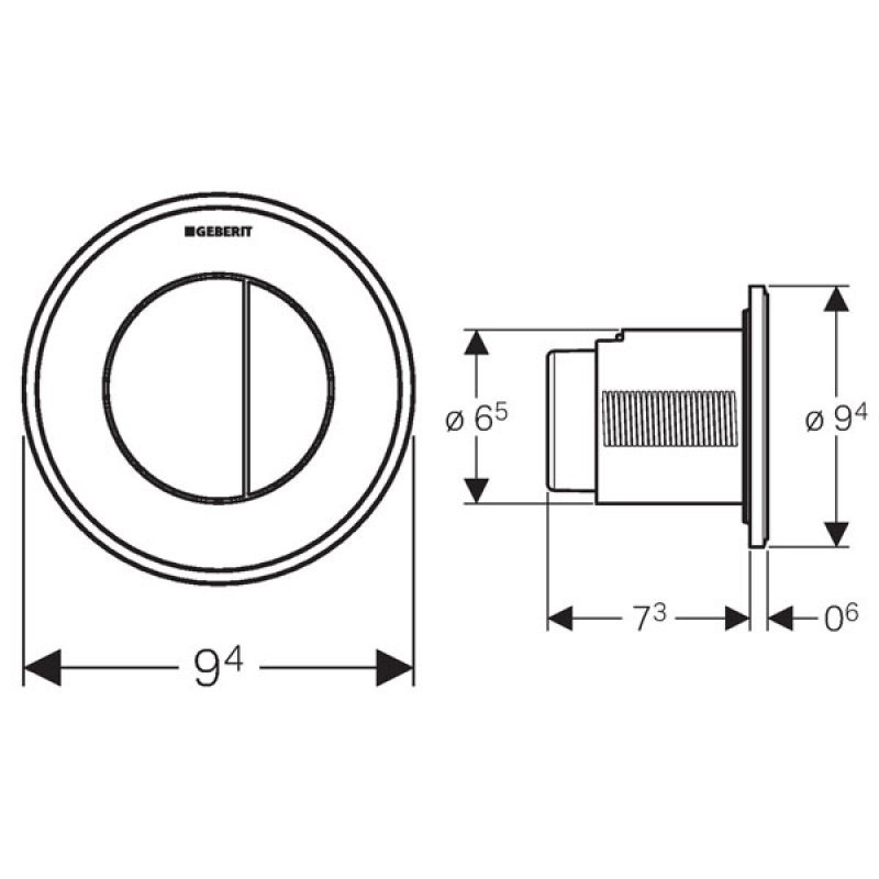 Geberit Type10 Pneumatic Round Dual Flush Plate Button for 80mm Concealed Cistern - Matt / Gloss Chrome - 116.056.KH.1 - 94mmx94mmx6mm