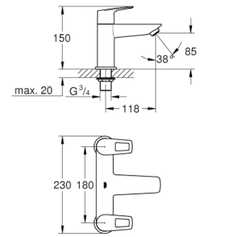 Grohe Bauloop Modern Manual Bath Filler Tap - Chrome - 25231001 - 230mmx150mm