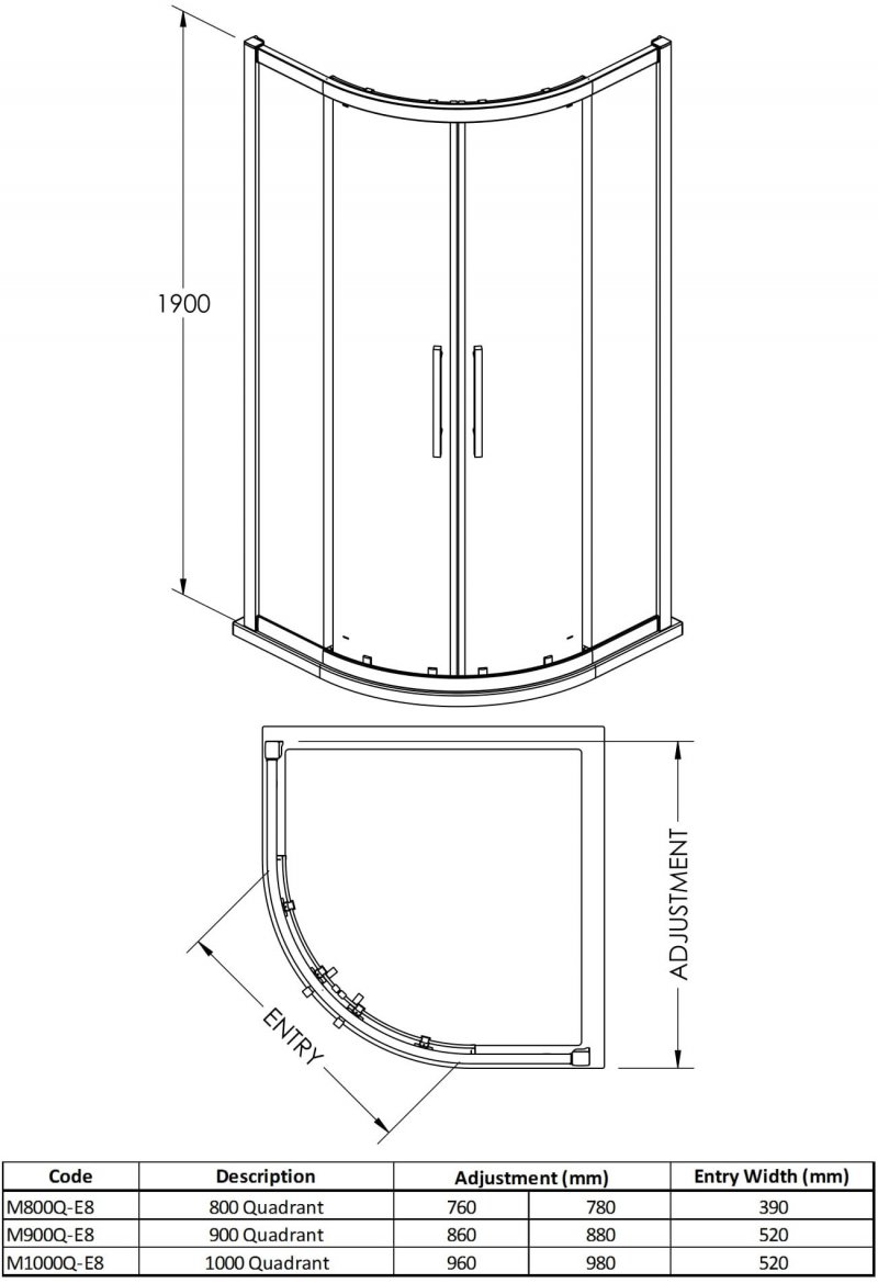 Hudson Reed Apex Black Framed Quadrant Shower Enclosure 900mm x 900mm - 8mm Glass - Clear - M900QBP-E8