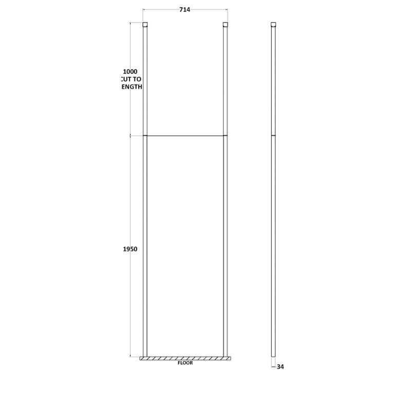 Hudson Reed 8mm Glass Wetroom Screen 700mm Wide with Ceiling Post - Polished Chrome/Clear - GPCP070