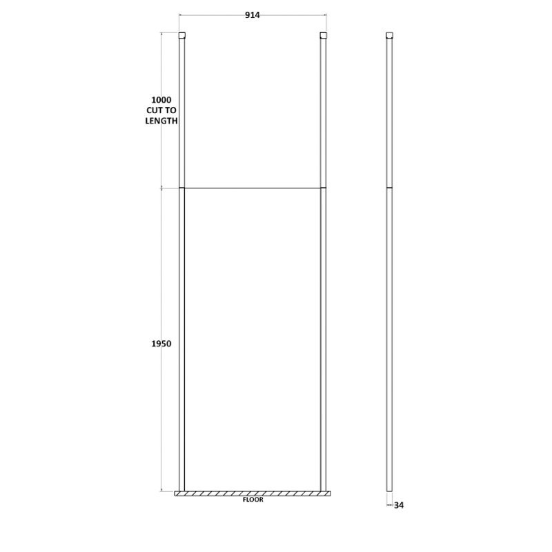 Hudson Reed 8mm Glass Wetroom Screen 900mm Wide with Ceiling Post - Polished Chrome/Clear - GPCP090