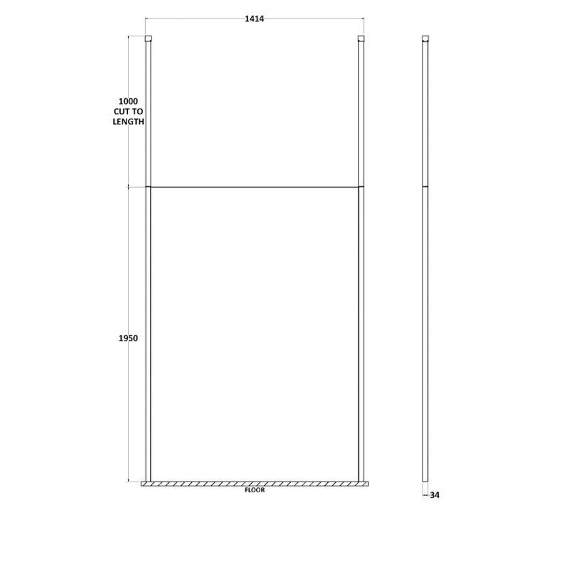 Hudson Reed 8mm Glass Wetroom Screen 1400mm Wide with Ceiling Post - Polished Chrome/Clear - GPCP14