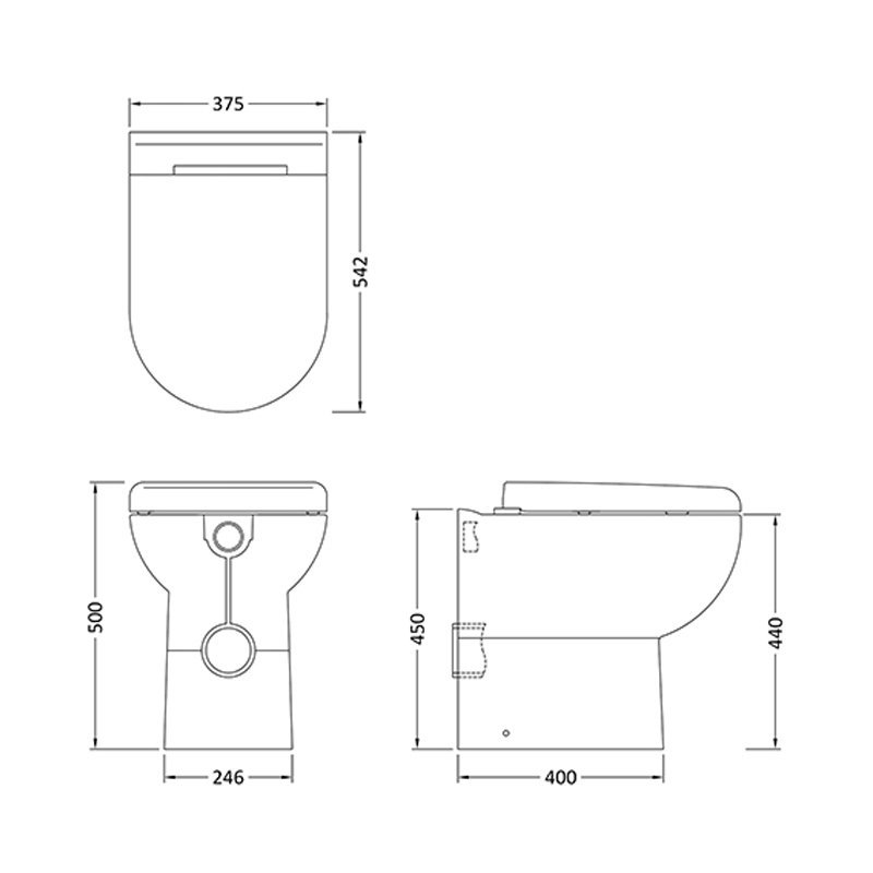 Hudson Reed Comfort Projection Soft Close Seat Height Back To Wall Toilet Pan 542mm - White - CBW002 - 375mmx440mmx542mm