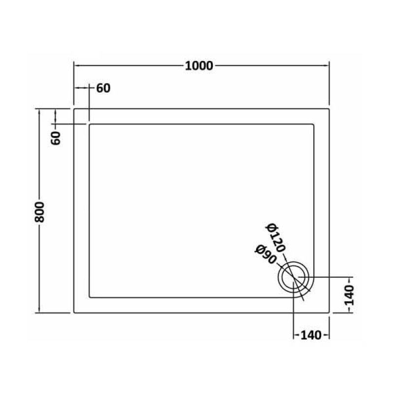 Hudson Reed Modern Rectangular Shower Tray 1000mm x 800mm - Slate Grey - TR71013 - 1000mmx40mmx800mm